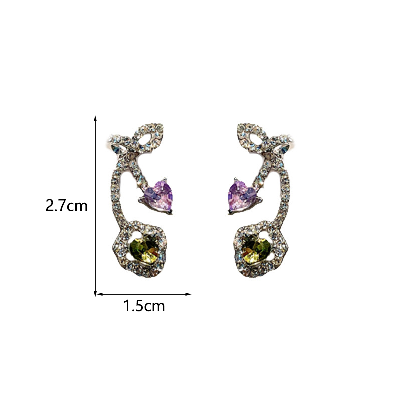 1 Pair Casual Retro Heart Shape Bow Knot Inlay Alloy Rhinestones Ear Studs display picture 5