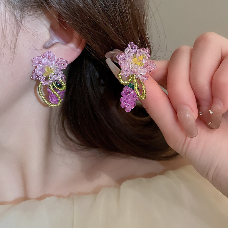 1 Pair Casual Elegant Flower Beaded Crystal Ear Studs display picture 2