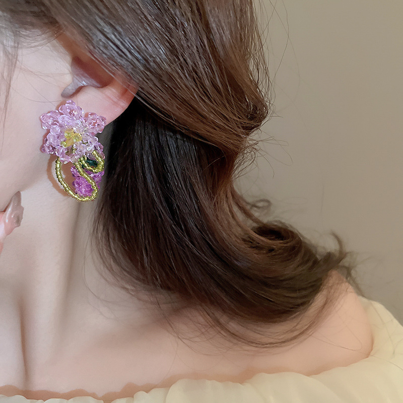 1 Pair Casual Elegant Flower Beaded Crystal Ear Studs display picture 5