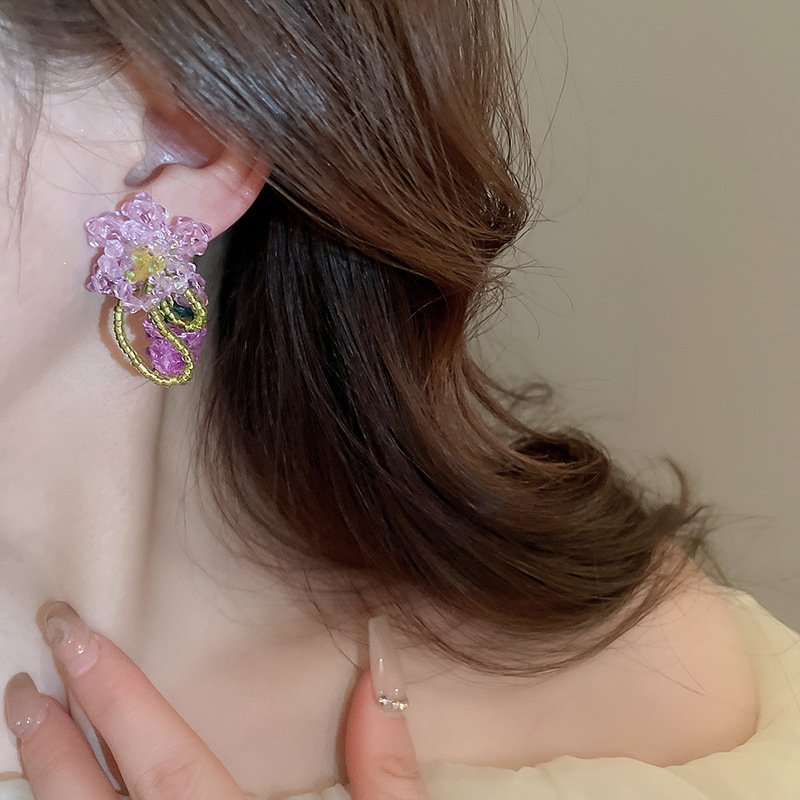 1 Pair Casual Elegant Flower Beaded Crystal Ear Studs display picture 3