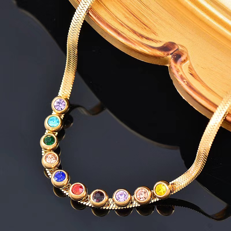 Acier Inoxydable 304 Plaqué Or 18K Élégant Glamour Style Simple Incruster Couleur Unie Zircon Bracelets Collier display picture 5