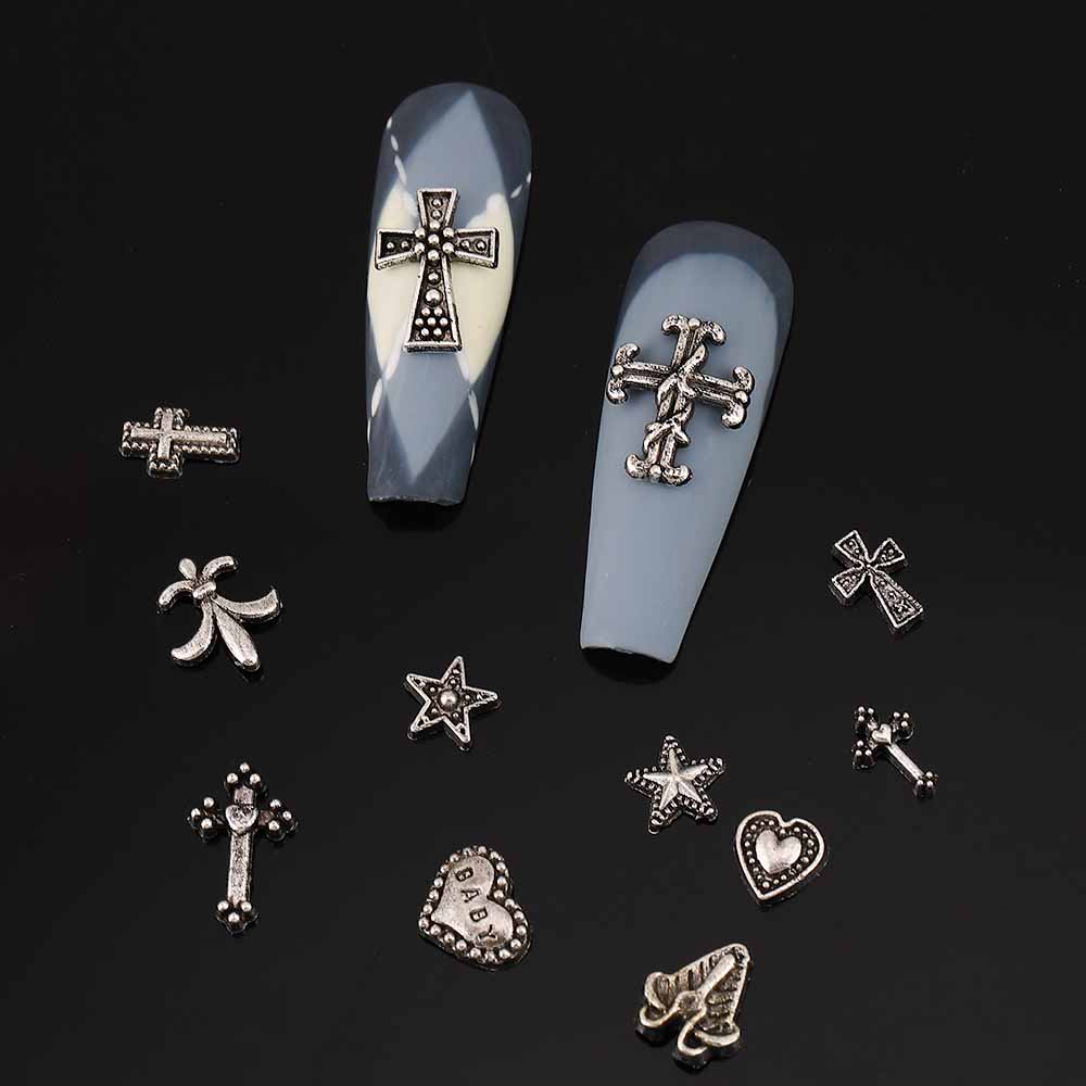 Gothic Pentagram Cross Heart Shape Zinc Alloy Nail Decoration Accessories 1 Set 120 Pieces Per Pack display picture 5