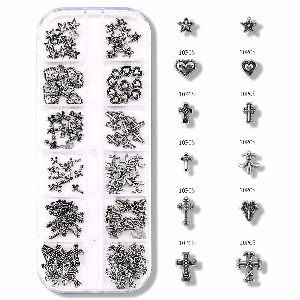 Gothic Pentagram Cross Heart Shape Zinc Alloy Nail Decoration Accessories 1 Set 120 Pieces Per Pack display picture 1