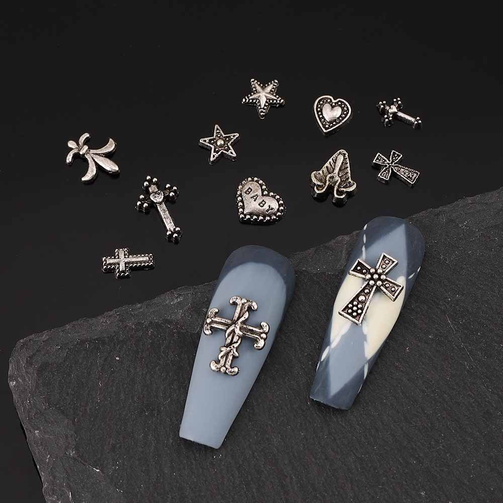 Gothic Pentagram Cross Heart Shape Zinc Alloy Nail Decoration Accessories 1 Set 120 Pieces Per Pack display picture 2