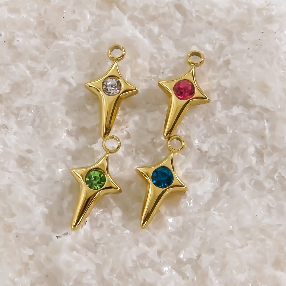 10 PCS/Package 8*13 304 Stainless Steel Zircon 14K Gold Plated Star Pendant display picture 5