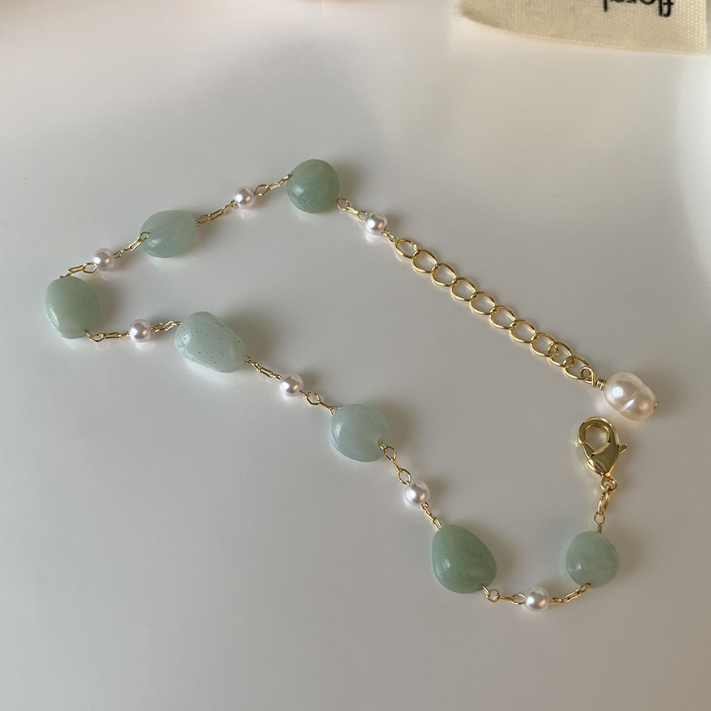 IG Style Sweet Simple Style Irregular Green Aventurine Copper 18K Gold Plated Bracelets In Bulk display picture 1