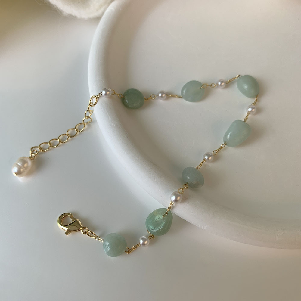 IG Style Sweet Simple Style Irregular Green Aventurine Copper 18K Gold Plated Bracelets In Bulk display picture 3