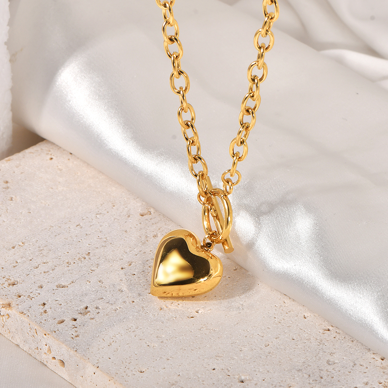 Acero Titanio Chapados en oro de 18k Lindo Dulce Pulido Forma De Corazón Collar Colgante display picture 7