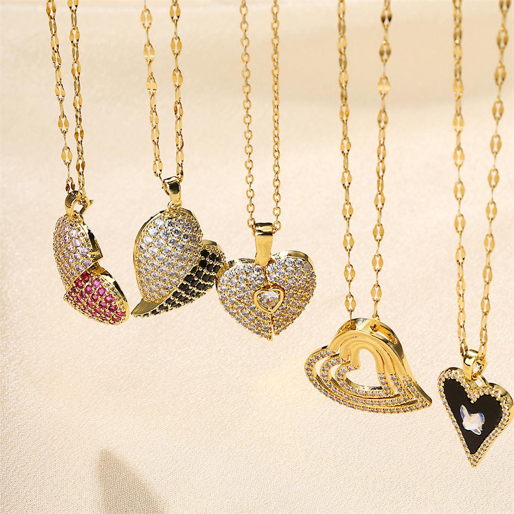 Stainless Steel Copper 18K Gold Plated IG Style Inlay Heart Shape Zircon Pendant Necklace display picture 2