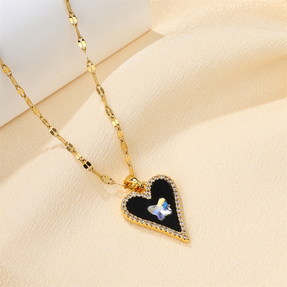 Stainless Steel Copper 18K Gold Plated IG Style Inlay Heart Shape Zircon Pendant Necklace display picture 5