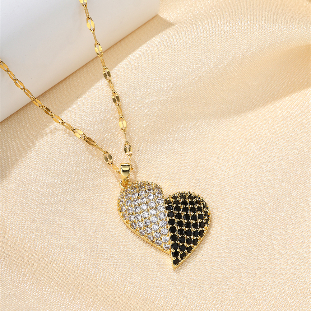 Stainless Steel Copper 18K Gold Plated IG Style Inlay Heart Shape Zircon Pendant Necklace display picture 6