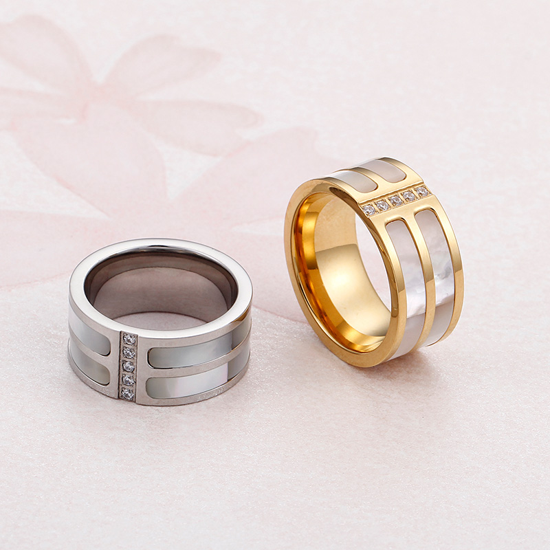 Stainless Steel IG Style Geometric Polishing Plating Inlay Shell Rings display picture 3