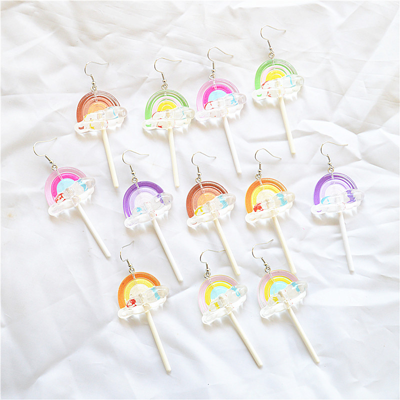 1 Pair Cute Handmade Rainbow Candy Synthetic Resin Metal Drop Earrings display picture 1
