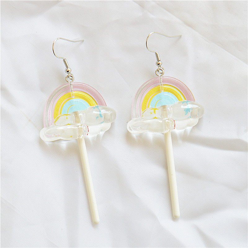 1 Pair Cute Handmade Rainbow Candy Synthetic Resin Metal Drop Earrings display picture 7