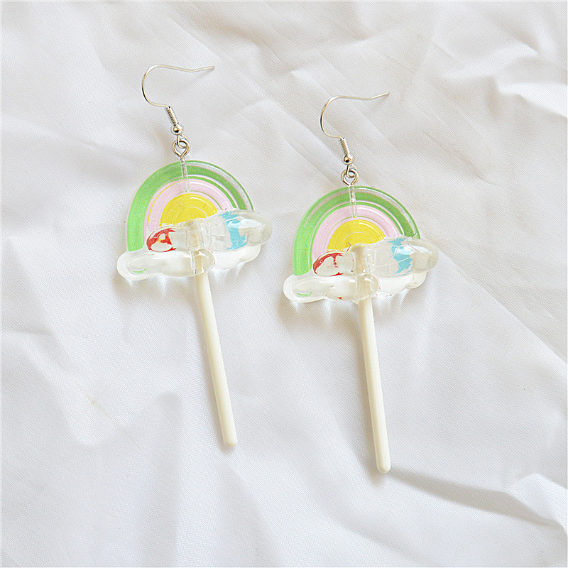 1 Pair Cute Handmade Rainbow Candy Synthetic Resin Metal Drop Earrings display picture 8