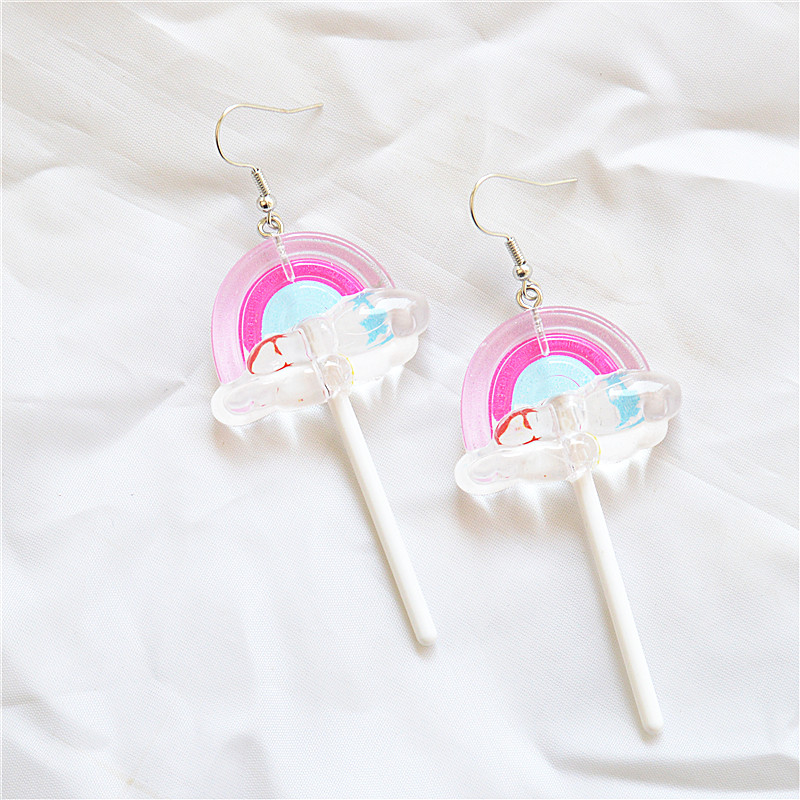 1 Pair Cute Handmade Rainbow Candy Synthetic Resin Metal Drop Earrings display picture 3