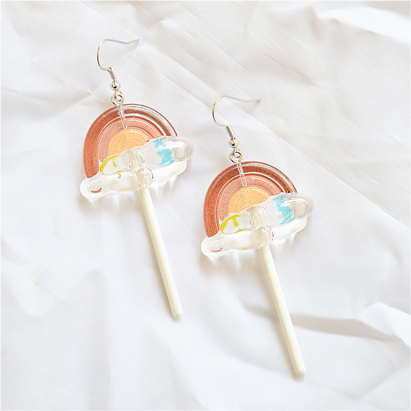 1 Pair Cute Handmade Rainbow Candy Synthetic Resin Metal Drop Earrings display picture 6