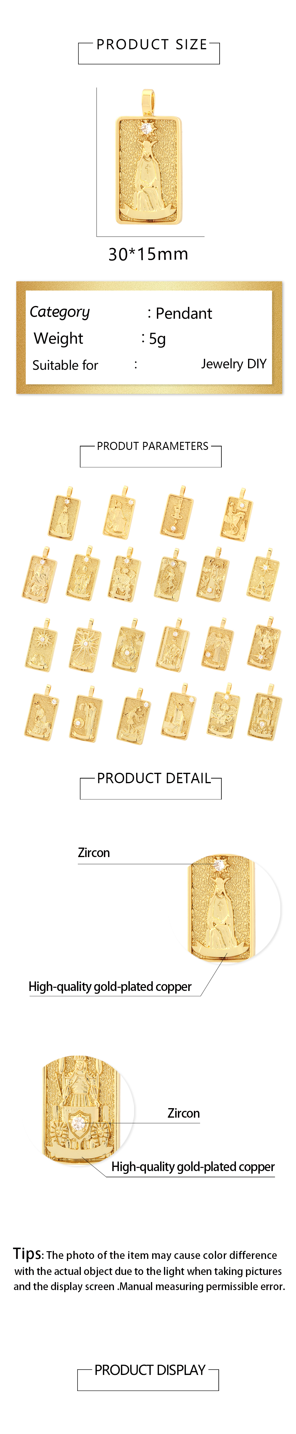 1 Piece 15*30mm Hole 4~4.9mm Copper Zircon 18K Gold Plated Rectangle Polished Pendant display picture 1