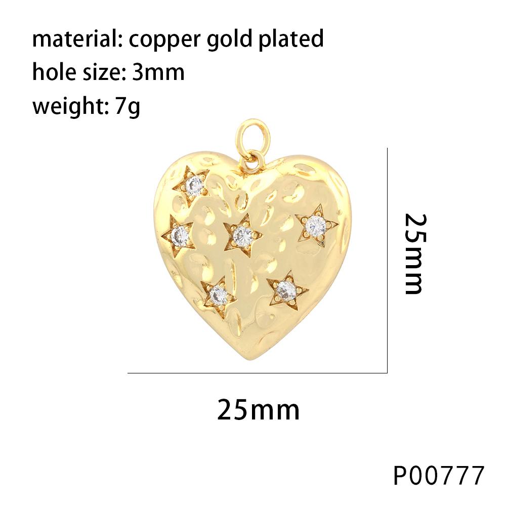 1 Pieza 14x17mm 25x25mm Agujero 3~3.9mm Cobre Circón Chapados en oro de 18k Estrella Forma De Corazón Pulido Colgante display picture 12