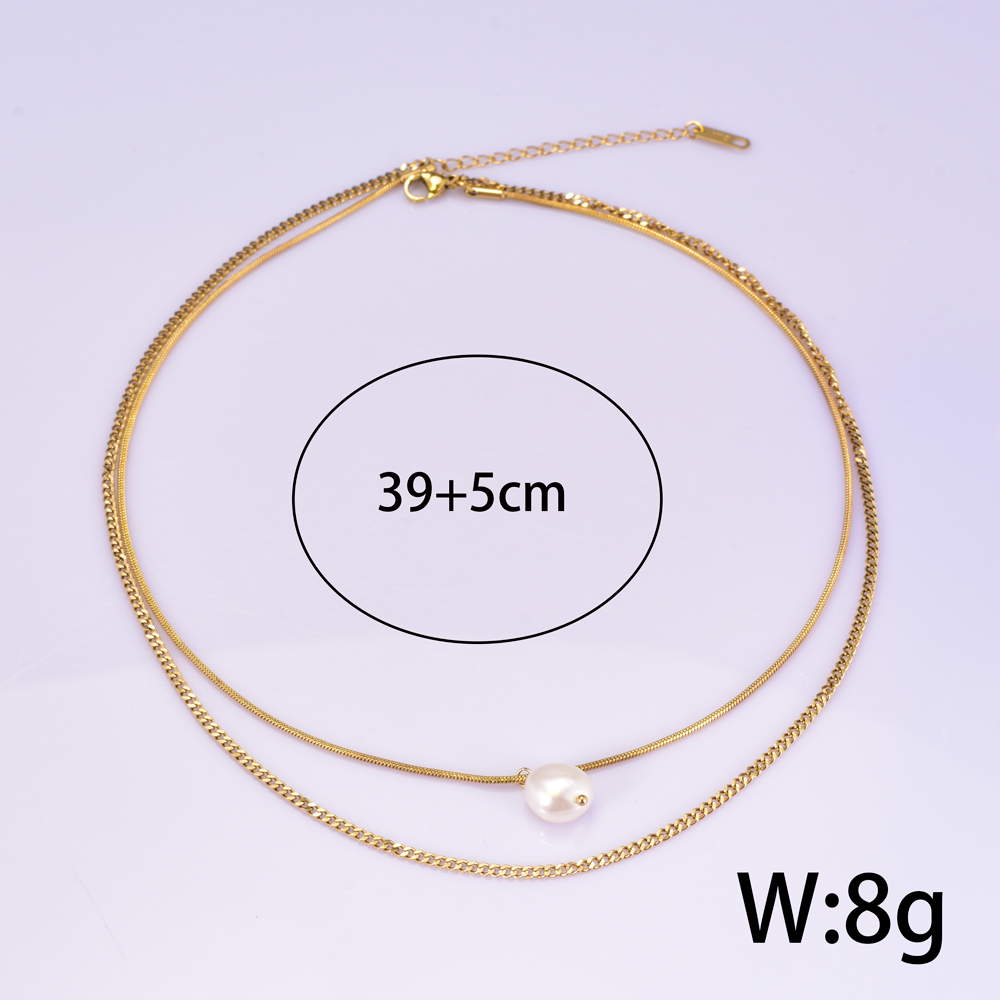 Titan Stahl 18 Karat Vergoldet Elegant Einfacher Stil Geometrisch Inlay Süßwasserperle Doppellagige Halsketten display picture 7