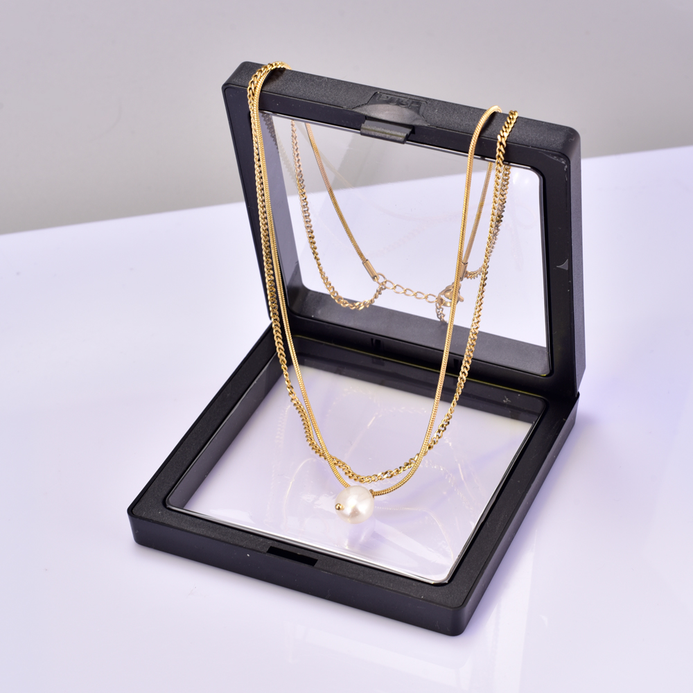 Titanium Steel 18K Gold Plated Elegant Simple Style Geometric Inlay Freshwater Pearl Double Layer Necklaces display picture 4