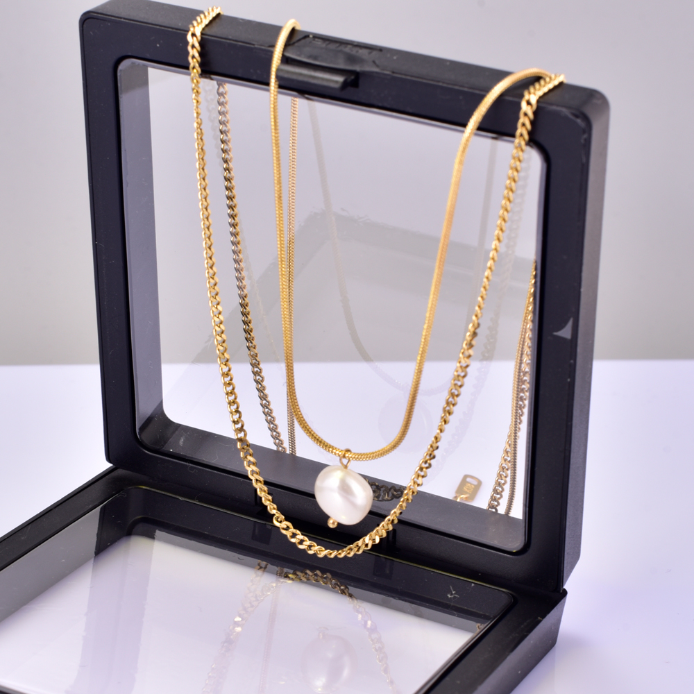 Acero Titanio Chapados en oro de 18k Elegante Estilo Simple Geométrico Embutido Perlas De Agua Dulce Collares De Doble Capa display picture 6