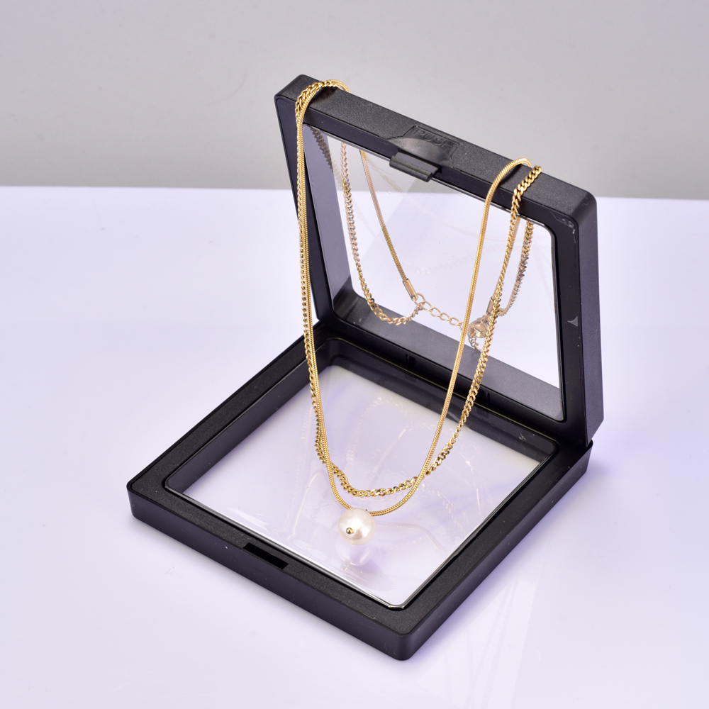 Titanium Steel 18K Gold Plated Elegant Simple Style Geometric Inlay Freshwater Pearl Double Layer Necklaces display picture 5