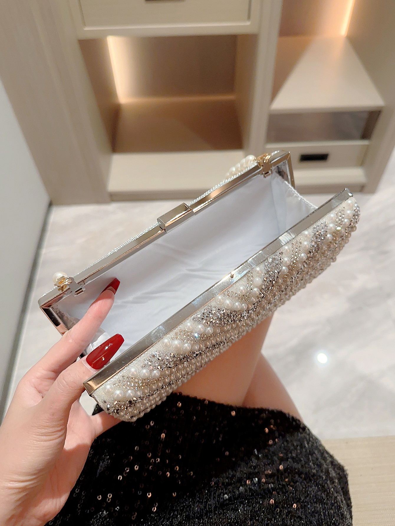 Silver Polyester Geometric Beading Evening Bags display picture 1