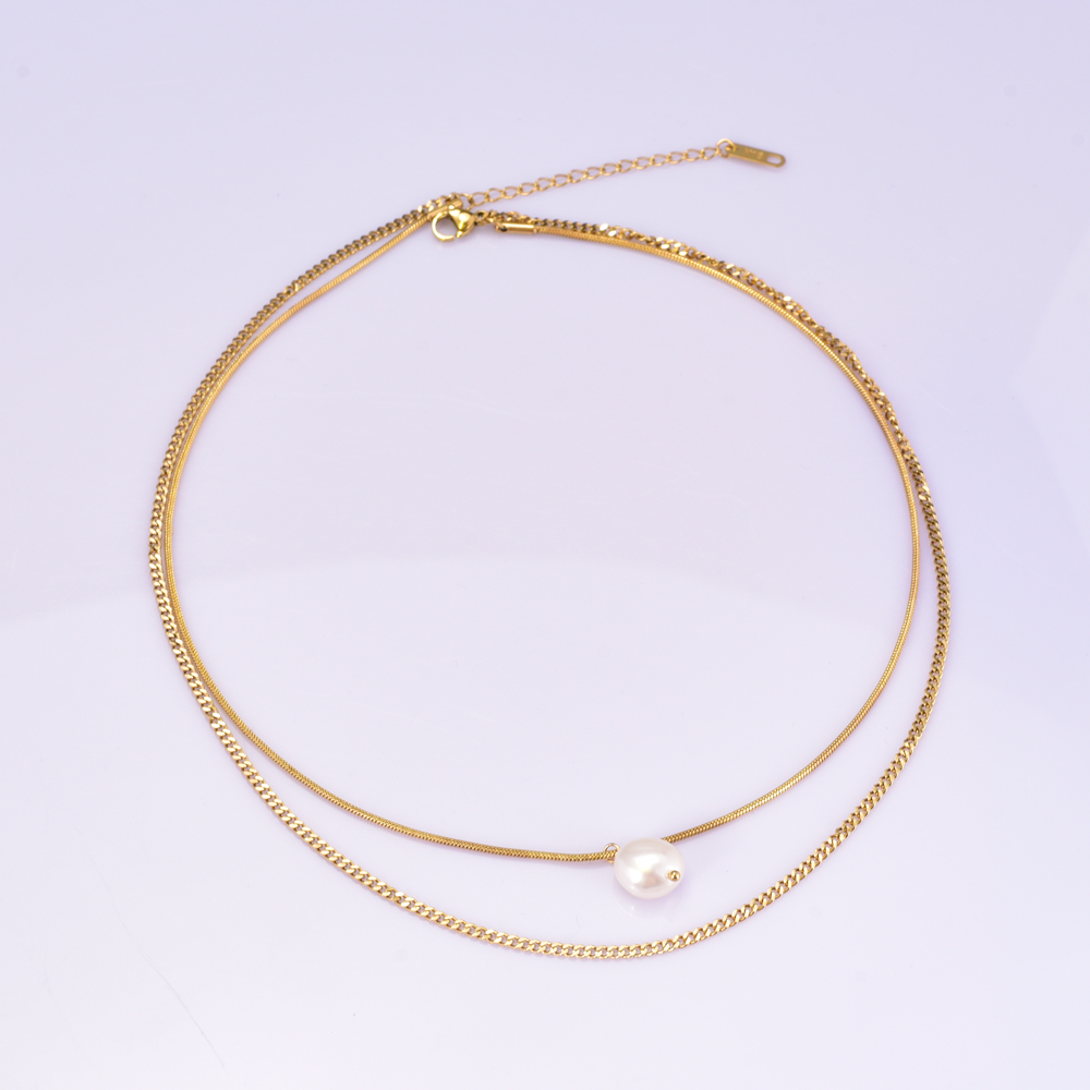 Titan Stahl 18 Karat Vergoldet Elegant Einfacher Stil Geometrisch Inlay Süßwasserperle Doppellagige Halsketten display picture 10