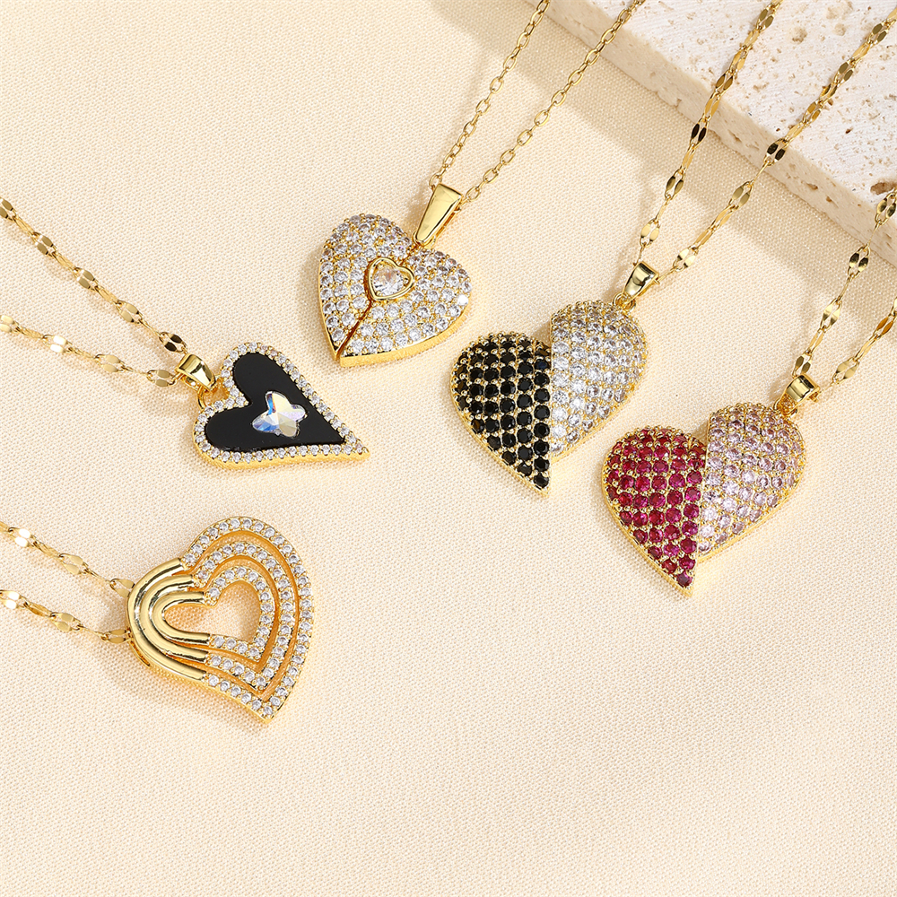Stainless Steel Copper 18K Gold Plated IG Style Inlay Heart Shape Zircon Pendant Necklace display picture 3