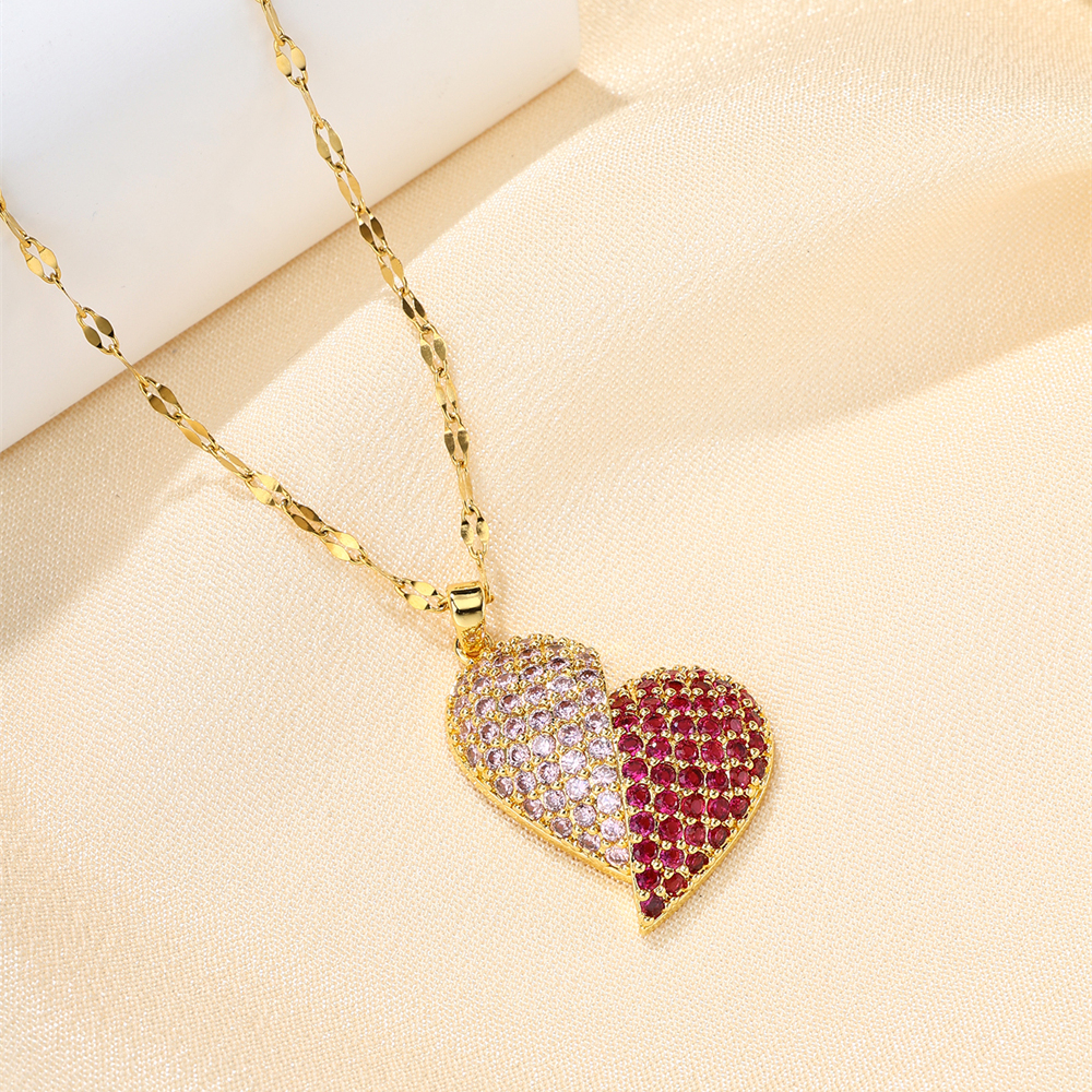 Stainless Steel Copper 18K Gold Plated IG Style Inlay Heart Shape Zircon Pendant Necklace display picture 7