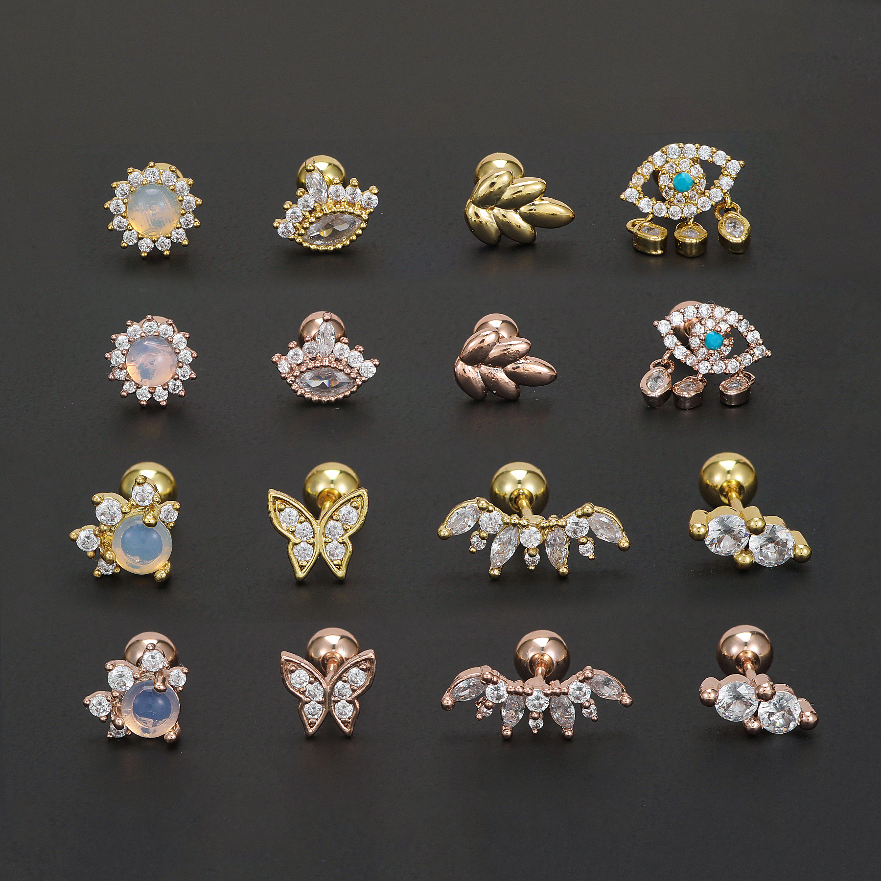 1 Piece Ear Cartilage Rings & Studs Simple Style Geometric Devil's Eye Brass Inlay Zircon Ear Cartilage Rings & Studs display picture 4