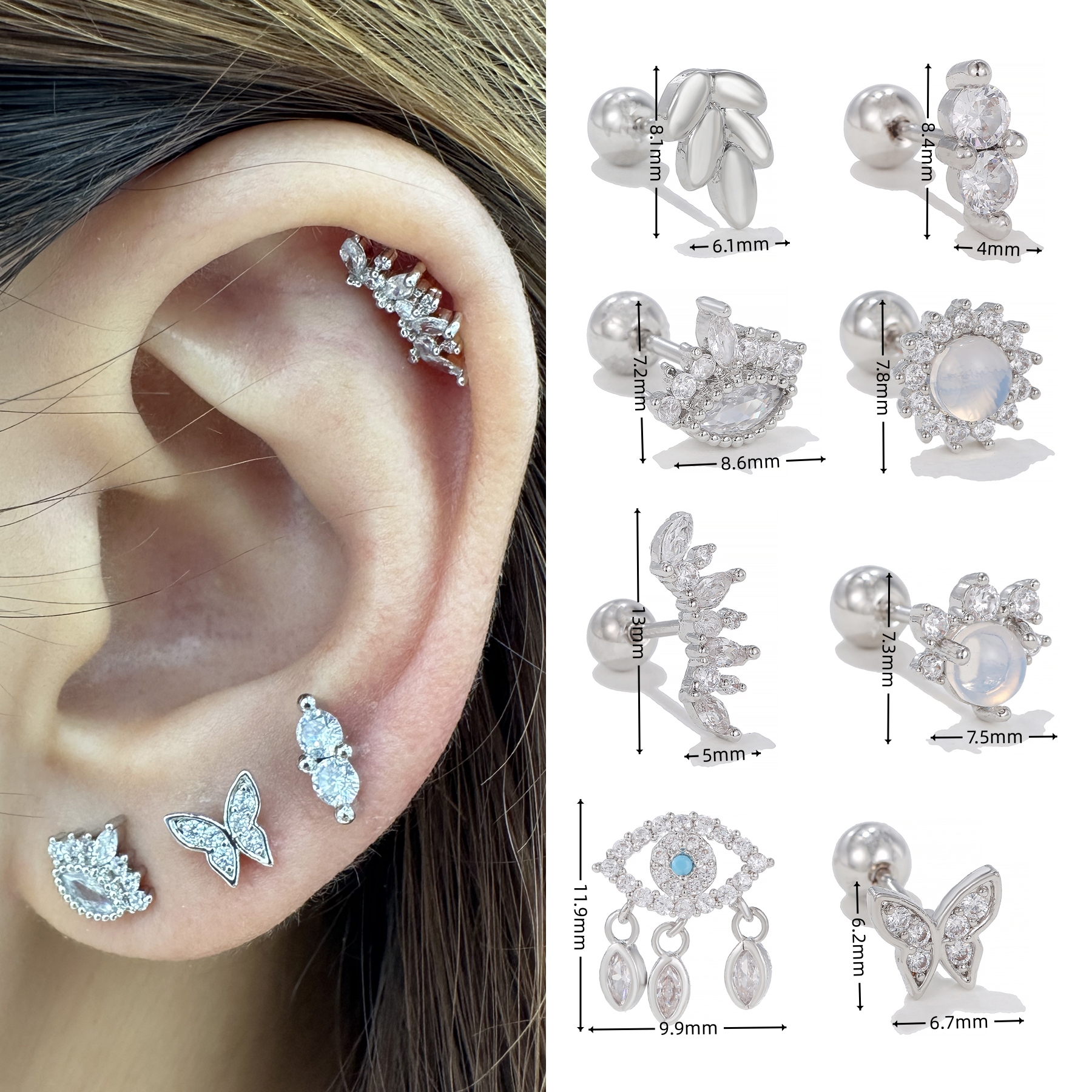 1 Piece Ear Cartilage Rings & Studs Simple Style Geometric Devil's Eye Brass Inlay Zircon Ear Cartilage Rings & Studs display picture 1