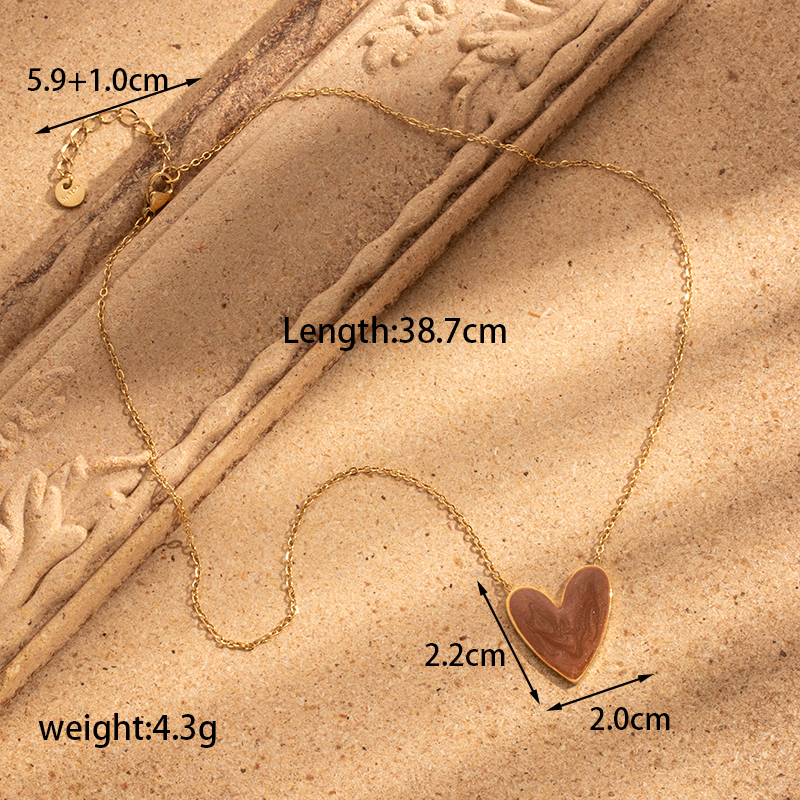 Stainless Steel 18K Gold Plated Vintage Style French Style Simple Style Heart Shape Enamel Earrings Necklace display picture 16