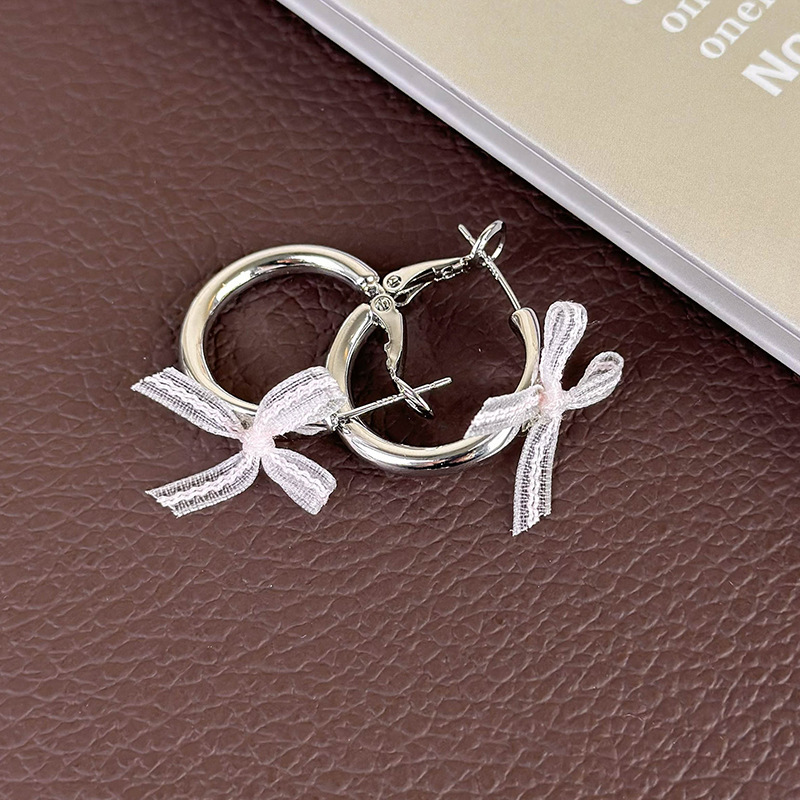 1 Pair Japanese Style Sweet Artistic Bow Knot Copper White Gold Plated Earrings display picture 14