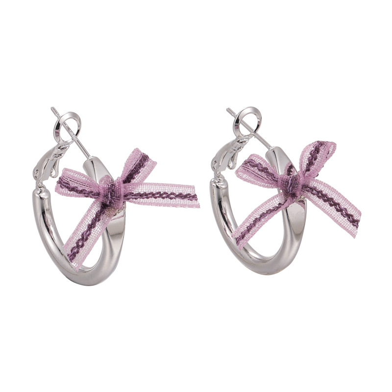 1 Pair Japanese Style Sweet Artistic Bow Knot Copper White Gold Plated Earrings display picture 15