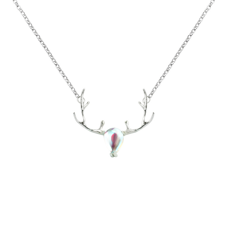 Sterling Silver White Gold Plated Elegant Romantic Round Cat Deer Inlay Crystal Zircon Necklace display picture 1