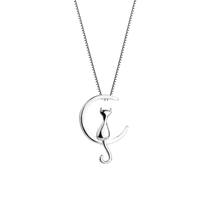 Sterling Silver White Gold Plated Elegant Romantic Round Cat Deer Inlay Crystal Zircon Necklace display picture 3