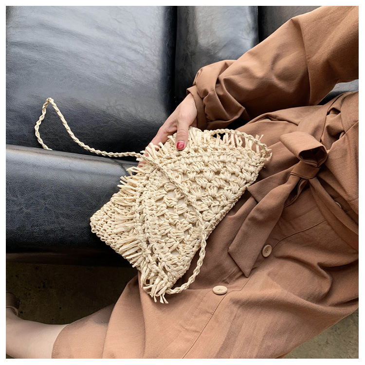 Femmes Petit Paille Couleur Unie Plage Tisser Fermeture Éclair Sac De Paille display picture 2