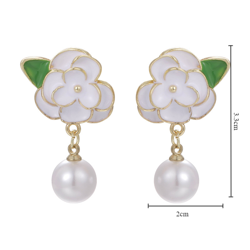 1 Pair Elegant Glam Luxurious Flower Enamel Inlay Copper Pearl Drop Earrings display picture 1