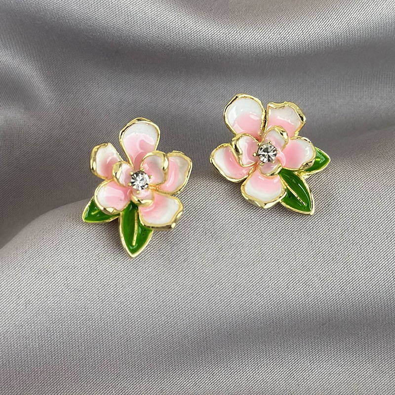 1 Pair Elegant Sweet Artistic Flower Enamel Inlay Alloy Rhinestones Ear Studs display picture 3