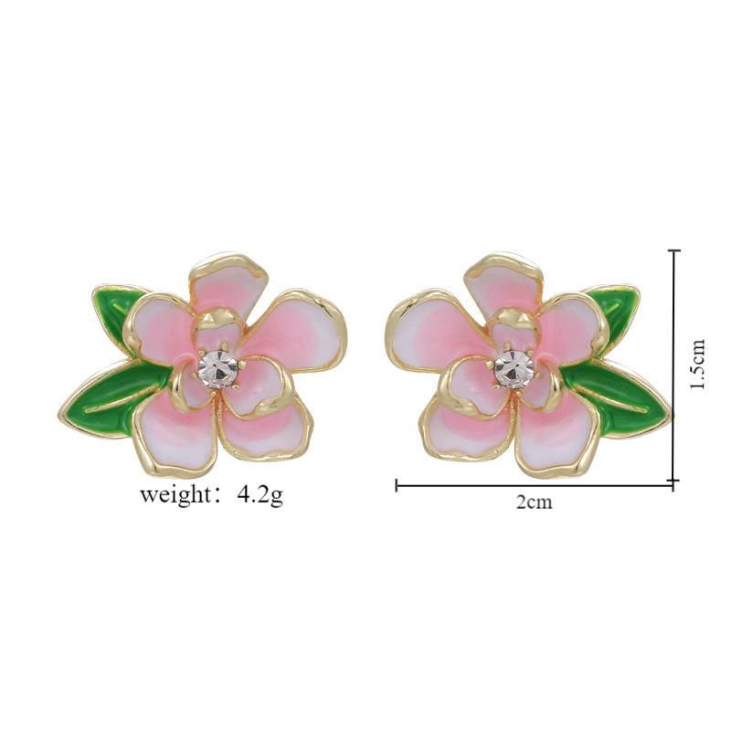 1 Pair Elegant Sweet Artistic Flower Enamel Inlay Alloy Rhinestones Ear Studs display picture 1