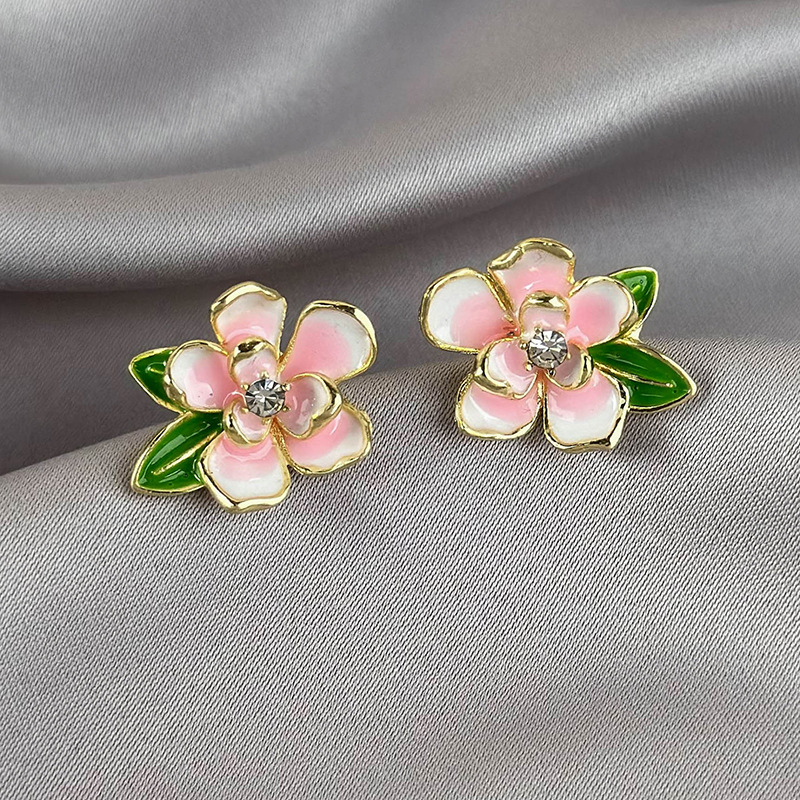 1 Pair Elegant Sweet Artistic Flower Enamel Inlay Alloy Rhinestones Ear Studs display picture 5