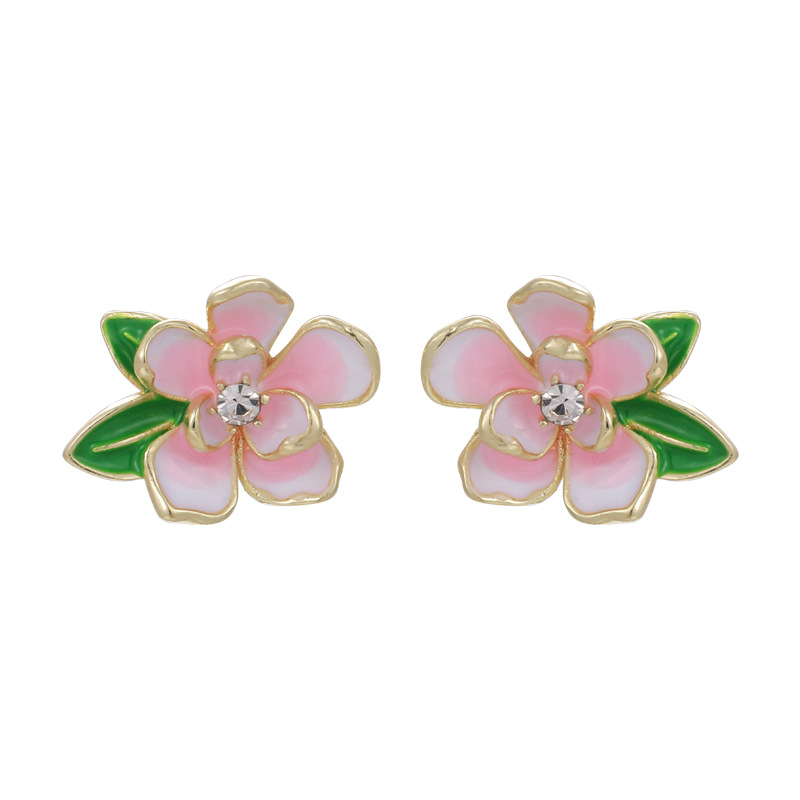 1 Pair Elegant Sweet Artistic Flower Enamel Inlay Alloy Rhinestones Ear Studs display picture 9