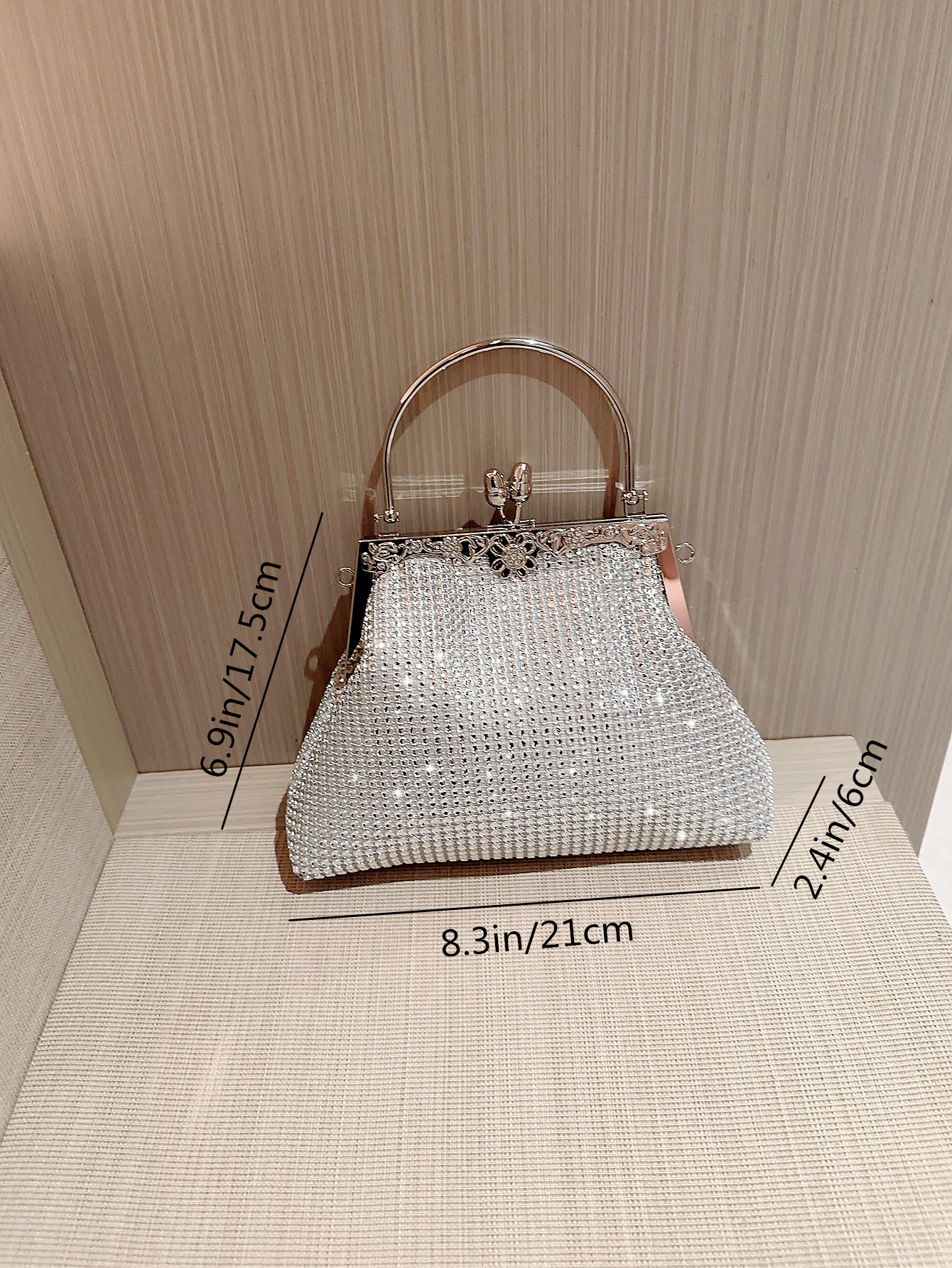 Silver Polyester Solid Color Rhinestone Square Evening Bags display picture 4