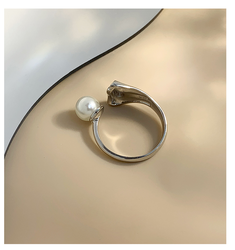 Sterling Silver White Gold Plated Elegant Glam Geometric Polishing Inlay Freshwater Pearl Zircon Open Rings display picture 4