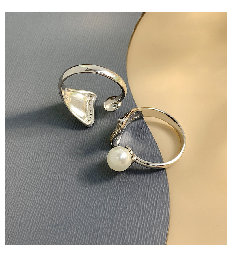 Sterling Silver White Gold Plated Elegant Glam Geometric Polishing Inlay Freshwater Pearl Zircon Open Rings display picture 5