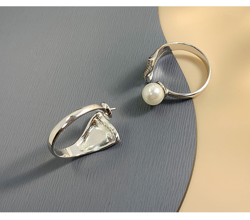 Sterling Silver White Gold Plated Elegant Glam Geometric Polishing Inlay Freshwater Pearl Zircon Open Rings display picture 2