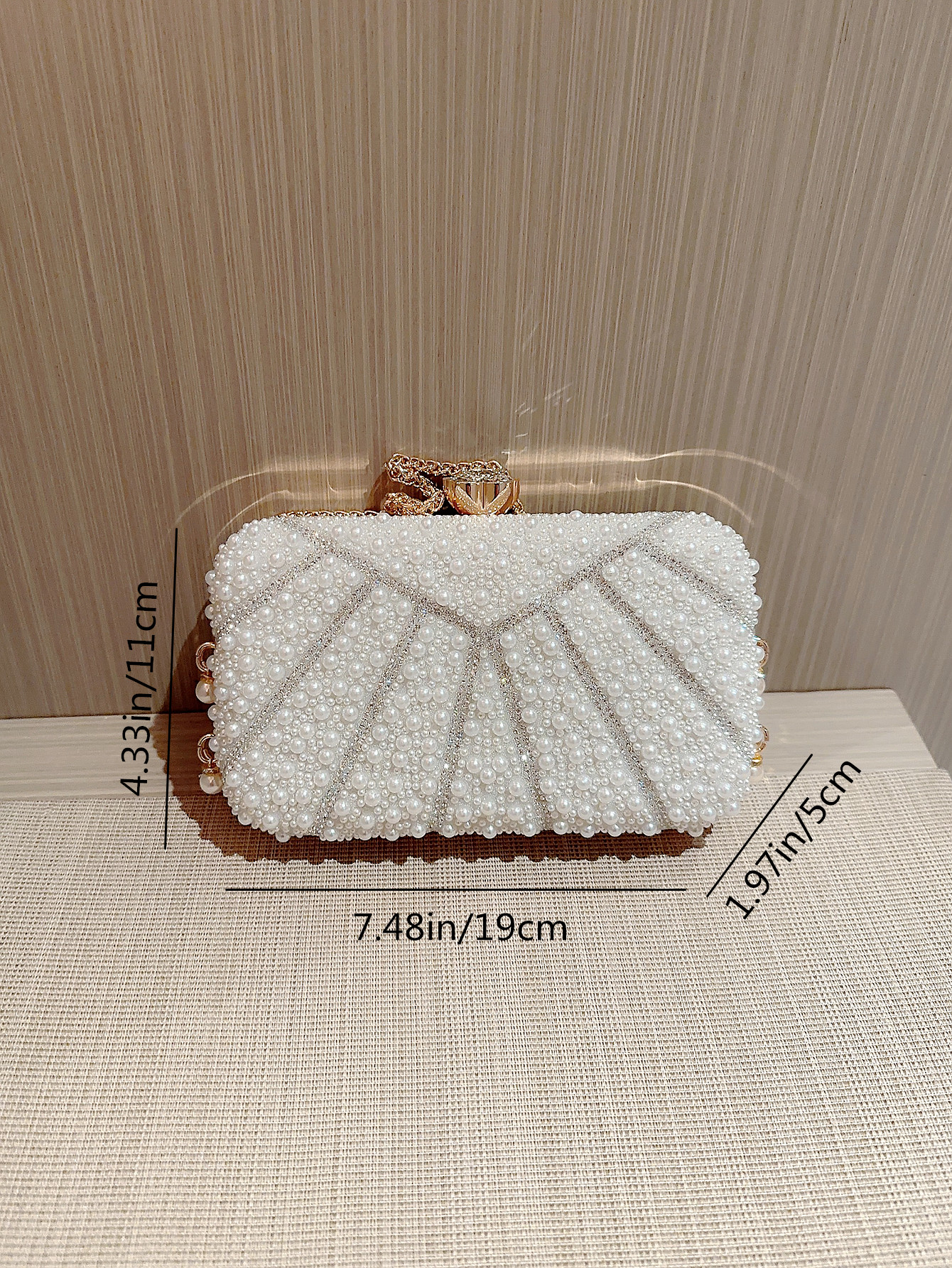 White Polyester Solid Color Pearls Evening Bags display picture 4