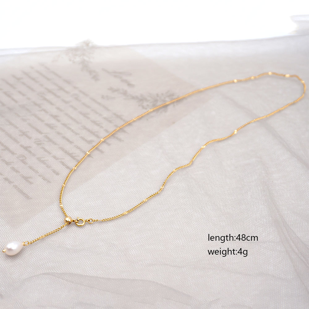 304 Stainless Steel Freshwater Pearl Titanium Steel Gold Plated Modern Style Simple Style Classic Style Pearl Water Droplets Pendant Necklace display picture 4
